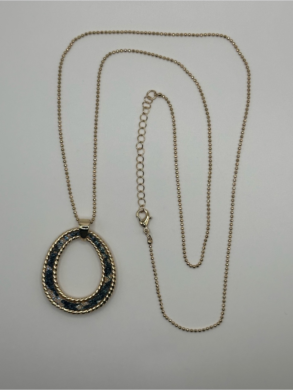 Gold-Tone Navy Oval Pendant Necklace